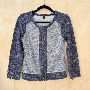 J.Crew Zip Front Sweater Womens XS Blue Textured Knit Lightweight